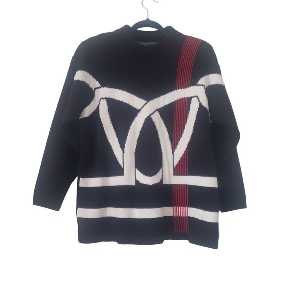 Norton McNaughton Womens Petite Black Knit Sweater Size M Vintage 90s‎ Nautical - Picture 1 of 7
